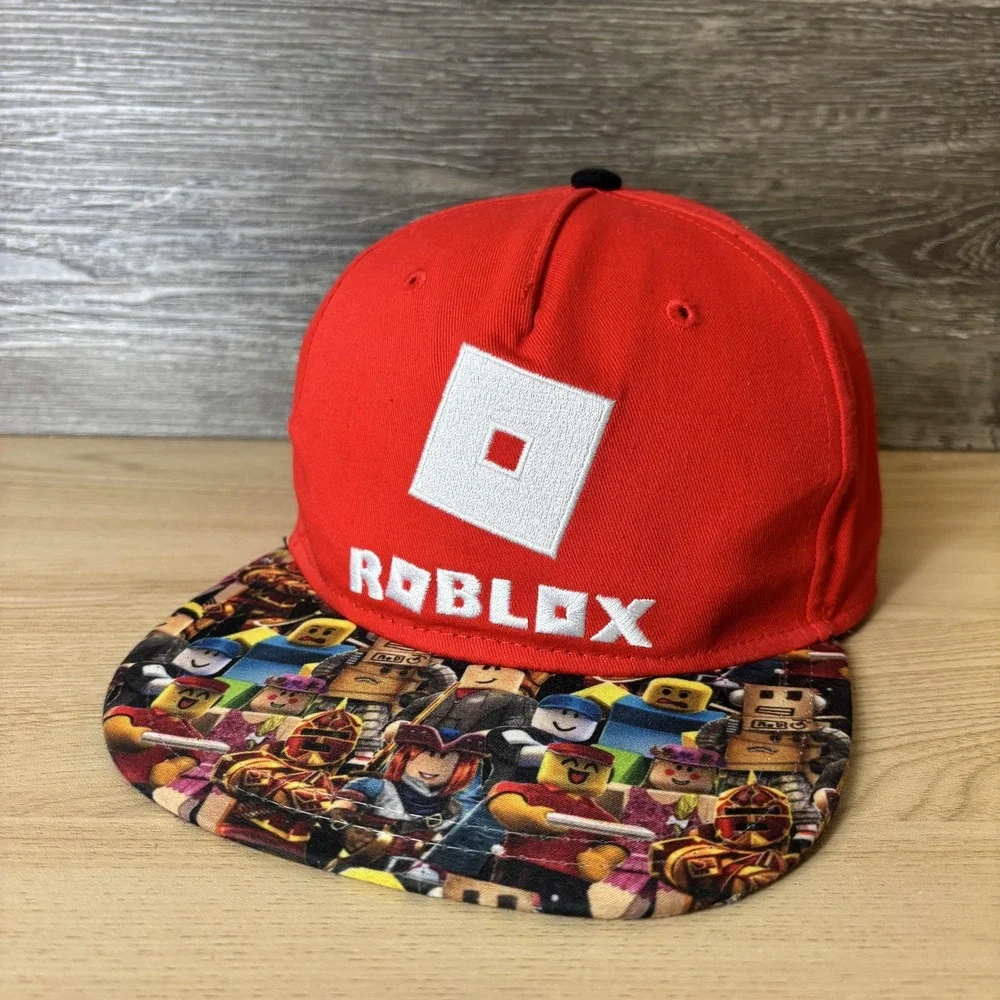 Roblox Snapback Hat Youth Red Graphic Brim Adjustable Cap Light Wear Gamer Kids